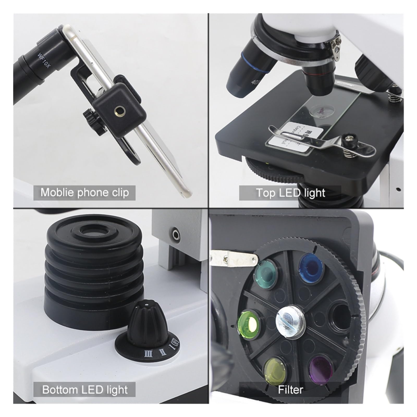 Microscopio electrónico Microscopio Biológico For Estudiantes 1600X, 2MP, Ocular Electrónico USB, Microscopio Digital, 50 Diapositivas Con Lámpara LED, Microscopio Monocular Fácil de usar
