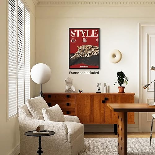 Miniatura 5 de rumlud Arte de pared de guepardo rojo, vintage, moderno, fresco, estilo leopardo, estilo Y2K, revista, cubierta estética, impresiones en lienzo para