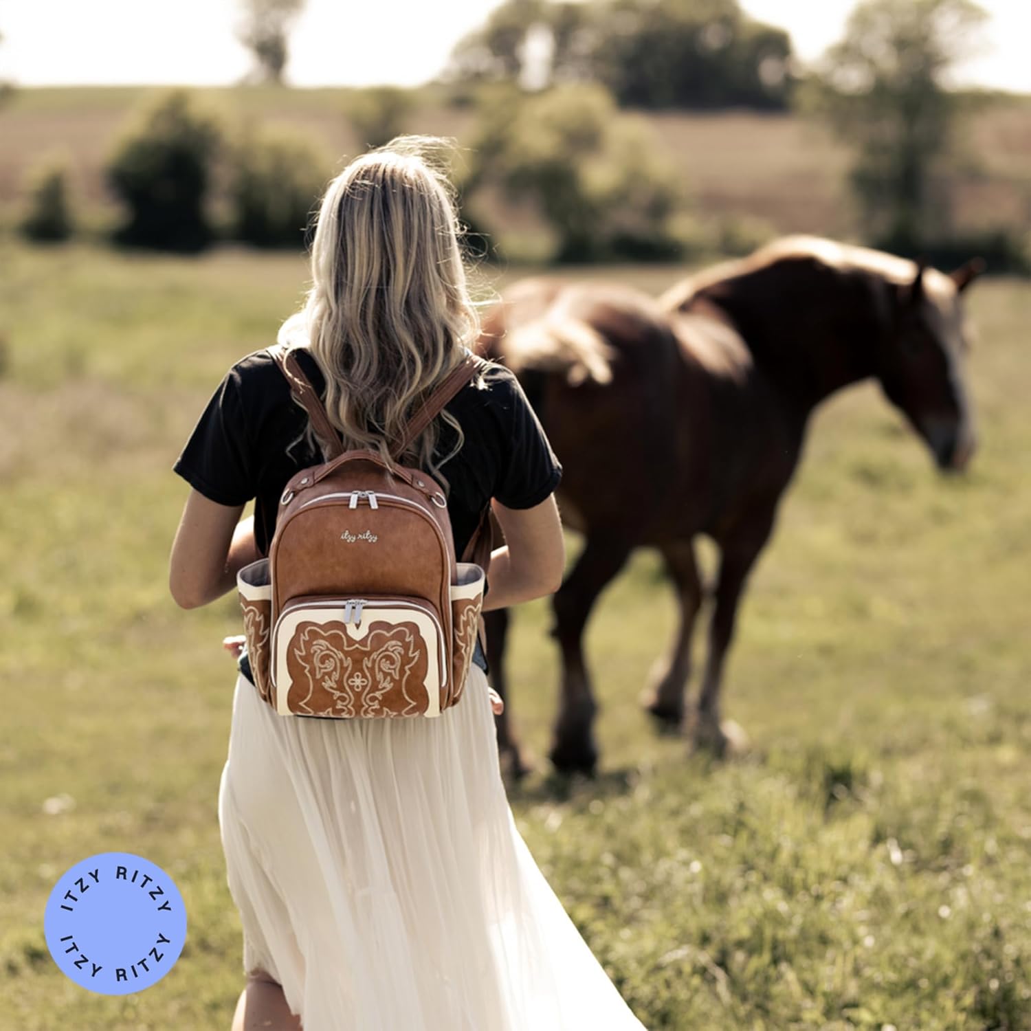 Itzy Ritzy Mini Diaper Bag Backpack – Chic, Compact Mini Plus Backpack with Changing Pad, 10 Pockets (6 Internal, 4 External), Grab-Top Handle & Rubber Feet (Saddle)