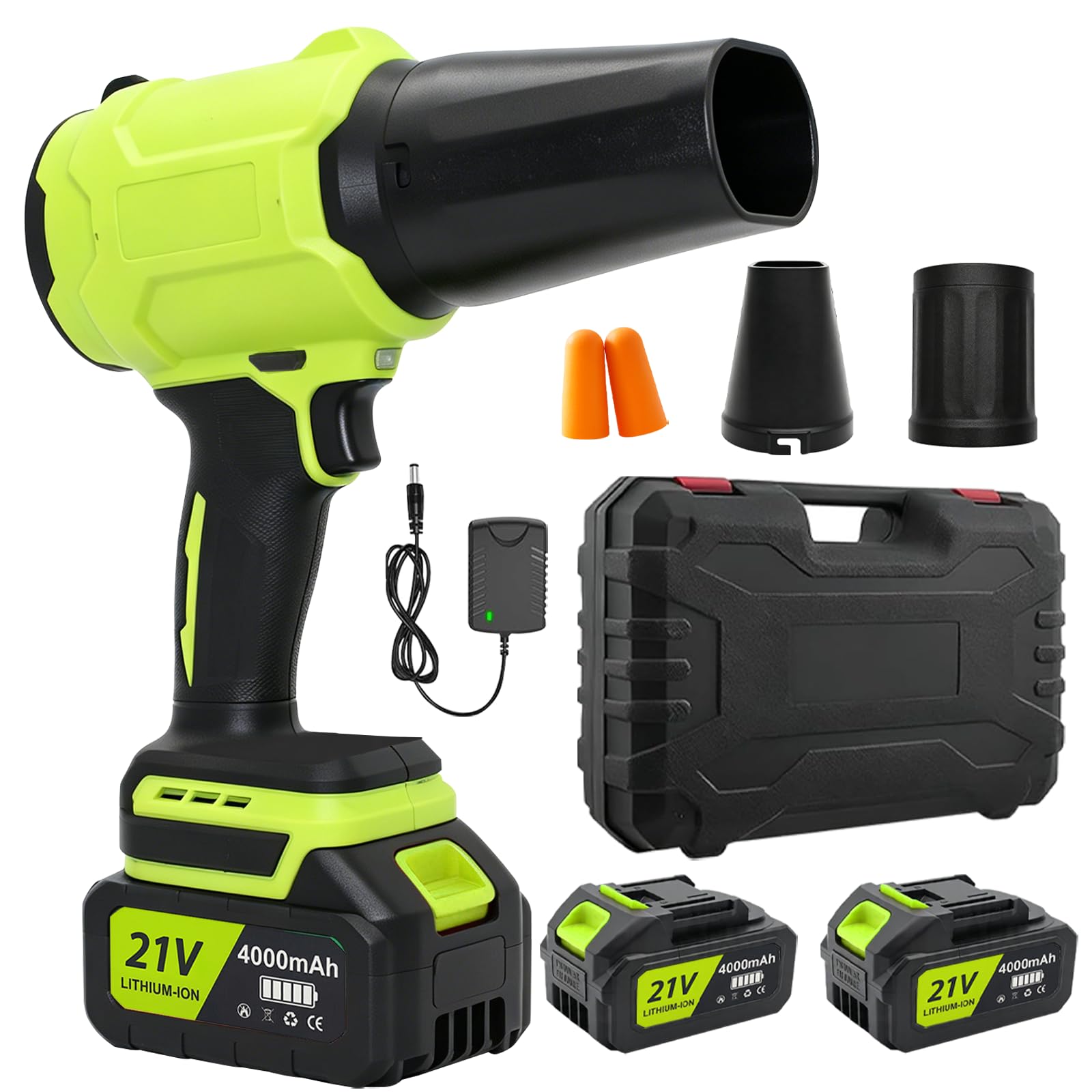 Soffiatore professionale a batteria con 2 batterie, potente ventilatore per foglie, polvere e neve, pale di curvatura ottimizzata, 9 protezioni di sicurezza, soffiatore manuale con regolazione