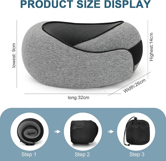 Memory Foam Travel Neck Pillow, 360° Support with Eye Mask&Earplugs | Adjustable Wraparound Fit, Slow-Rebound Memory Foam, Washable Cover And Carry Bag For Flights, Trains And Car Journeys