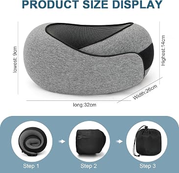 Memory Foam Travel Neck Pillow, 360° Support with Eye Mask&Earplugs | Adjustable Wraparound Fit, Slow-Rebound Memory Foam, Washable Cover And Carry Bag For Flights, Trains And Car Journeys