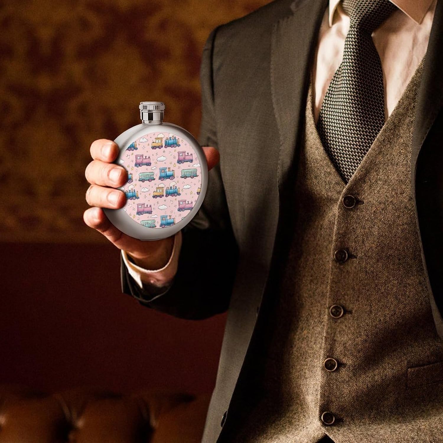 Train Pattern Round Flasks for Liquor Leak Proof 5oz image 5