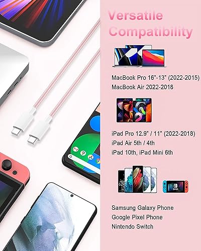 Miniatura 5 de Paquete de 2 cables USB C a USB C de 100 W - Cable de carga rápida para iPhone 15 Pro MaxPlus Samsung S23 iPad Pro iPad AirMini MacBook ProAir