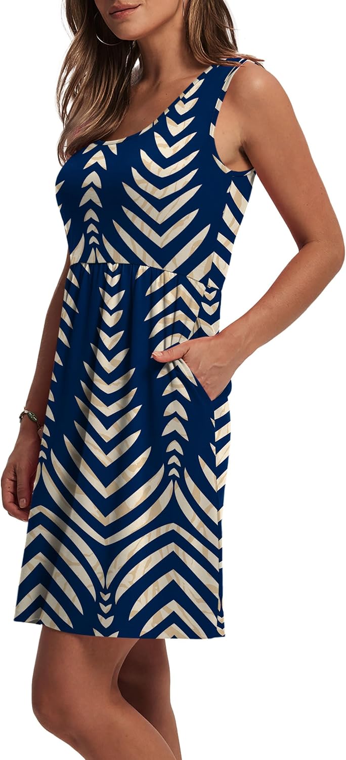 WIHOLL Women's Summer Dress 2026 A-Line Sleeveless Casual Sundress with Pockets Floral/Solid thumbnail
