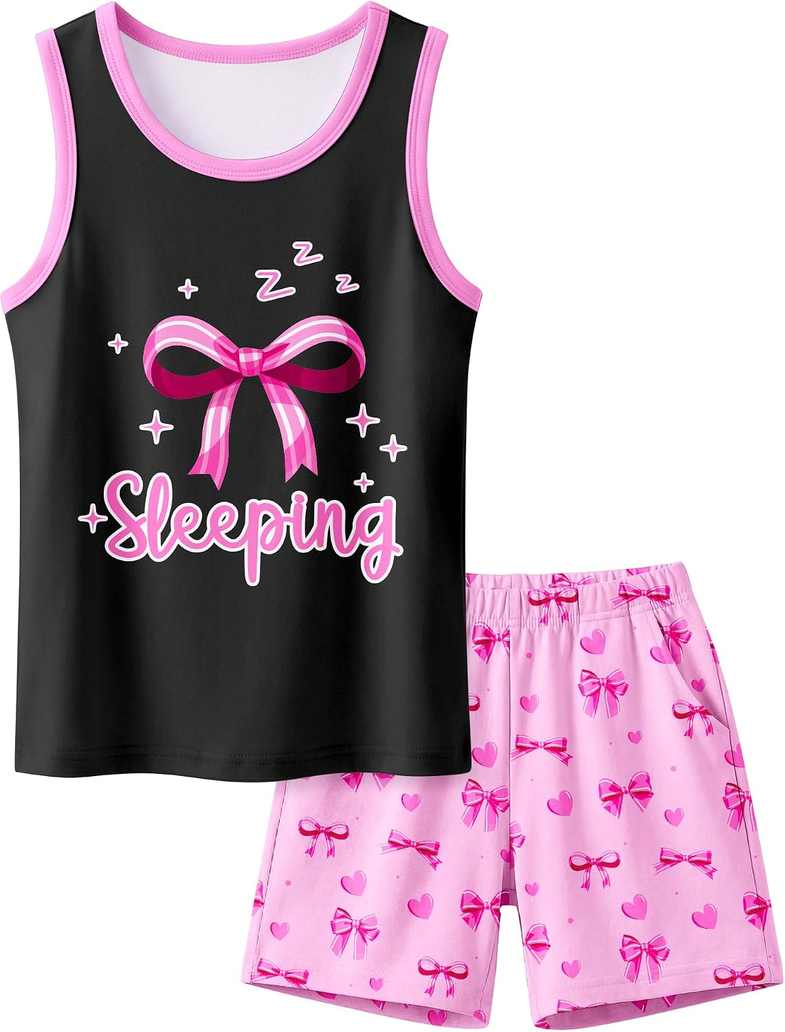Sylfairy Girls Pajamas for Big kids Pjs Set Tank Tops Pajamas Shorts Set for Teen Girls Summer Casual Sleeveless Sleepwear
