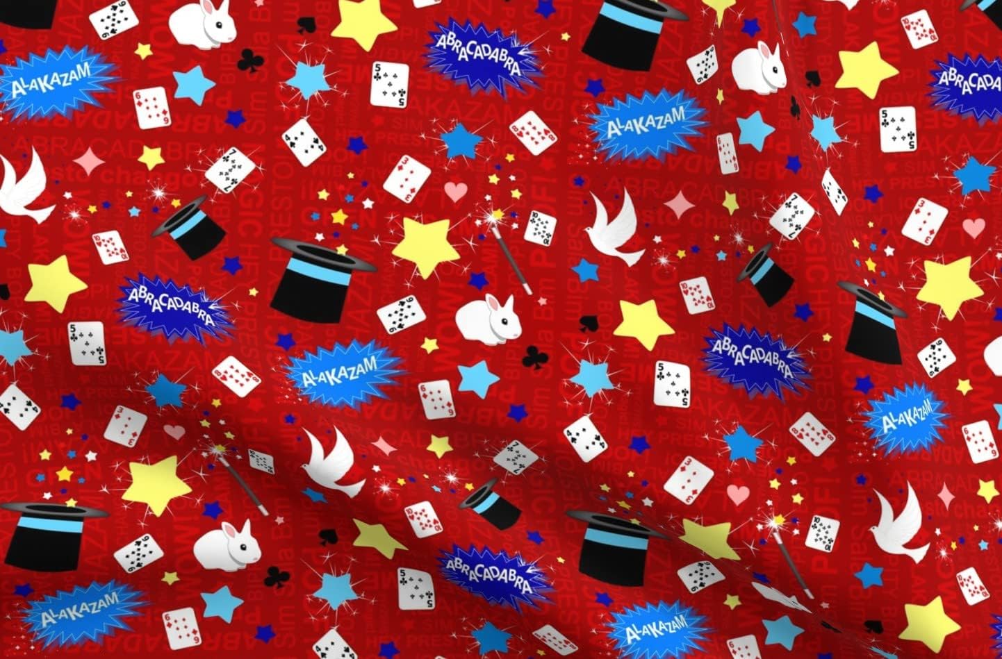 Spoonflower Fabric - Magic Pattern Red Magical Cards Printed on Polartec(R) Fleece Fabric by The Yard - Sewing Blankets Loungewear and No-Sew Projects