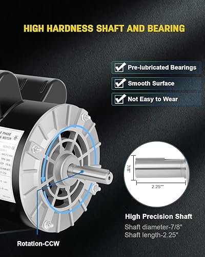 Miniatura 4 de Motor de compresor de aire SPL de 5 HP, motor eléctrico de 3450 RPM, motor monofásico de 230 V, marco es de 56 Hz, rotación CCW de eje con llave de