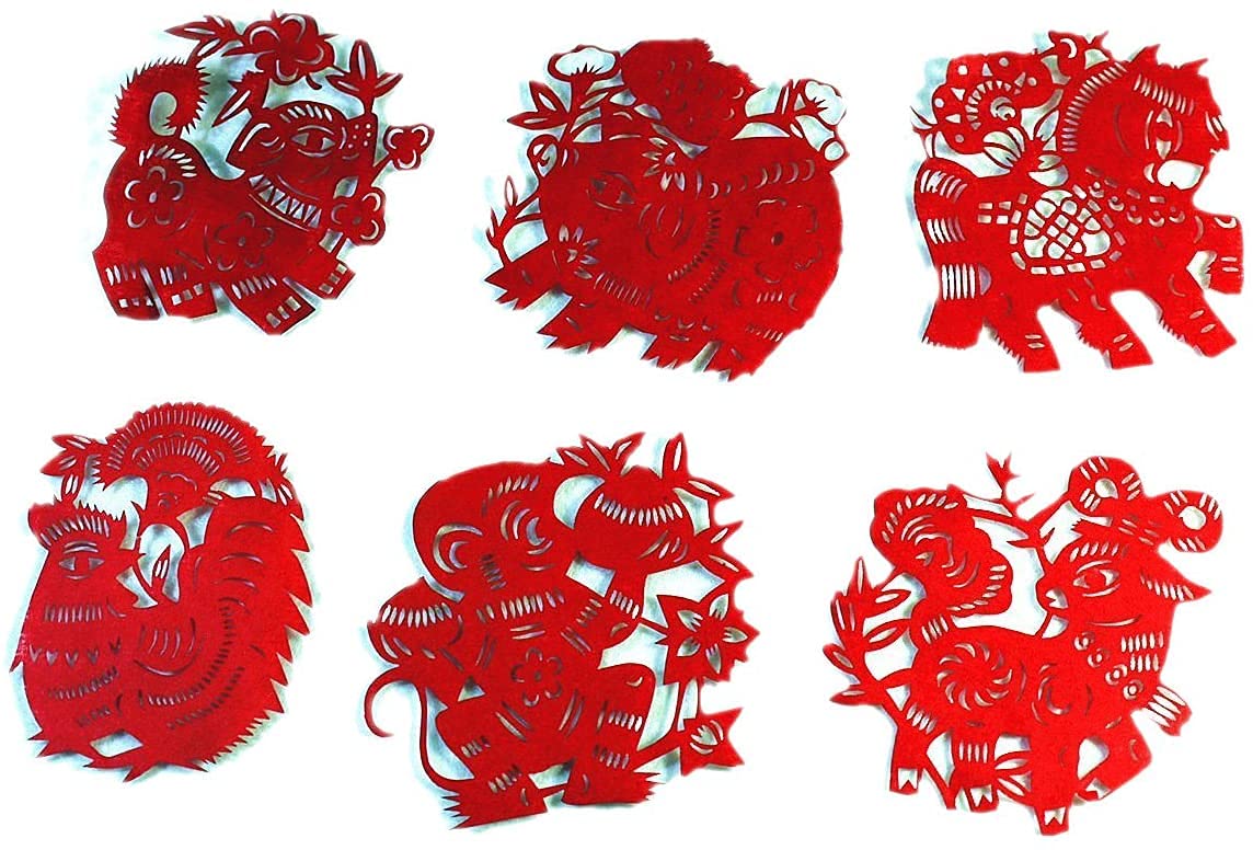 Amazon.co.jp: 切り紙細工・12支切り絵（12枚セット）・中国雑貨 : 本