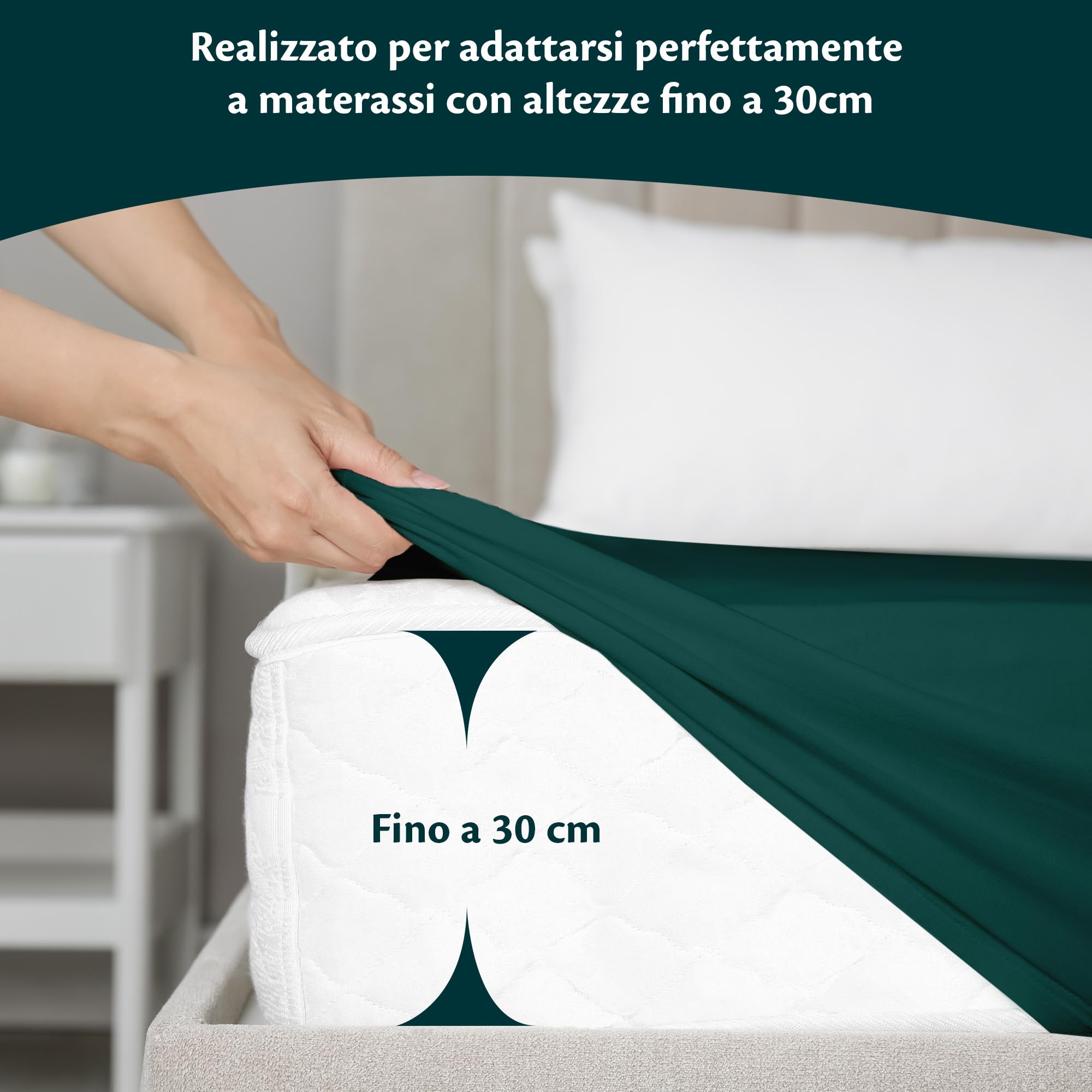 Lenzuola con Angoli una Piazza e Mezza 140x190 cm Verde in 100% Puro Cotone per Materasso fino a 30cm Tessuto Anti-Acaro e Traspirante di Alta Qualità Morbido Durevole e Lavabile in Lavatrice