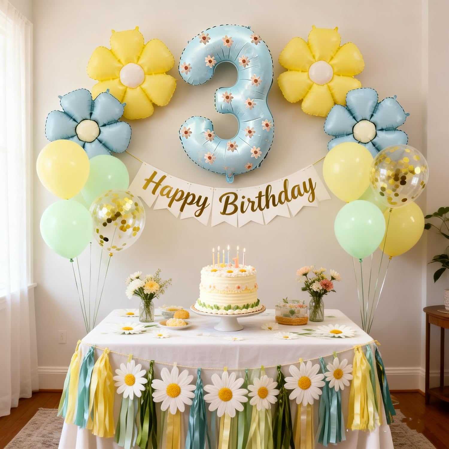 Daisy 3rd Birthday Party Decorations Balloon,40inch Light BlueNumber Balloon 3 Flower Balloons，Daisy Birthday Party Decorations for 3 Year Old，Daisy 3rd Birthday Party Supplies (Light Blue Number 3) image 3