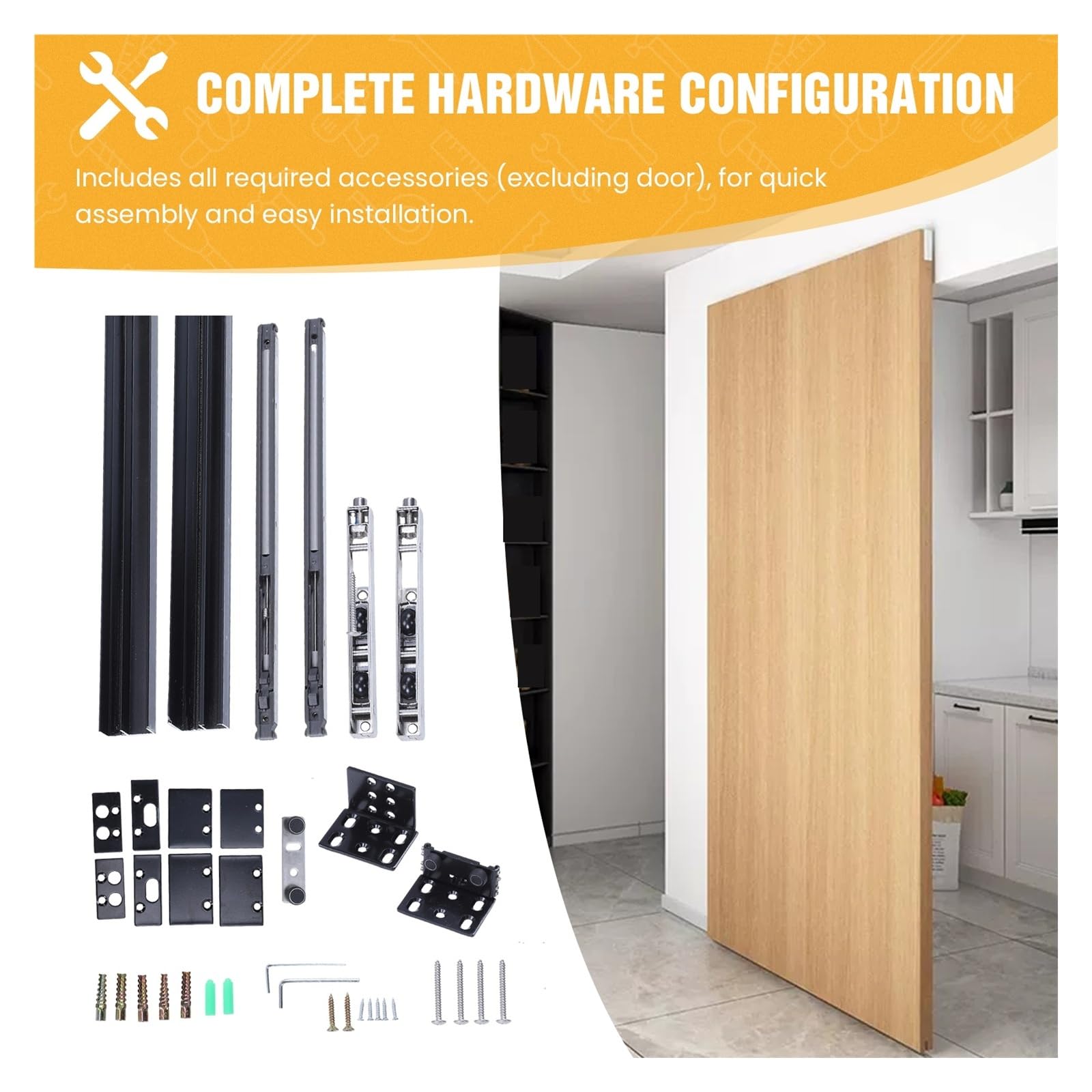 Kit corredizo para puerta de granero, Kit de herrajes for puertas corredizas Granero 59 pulgadas, carga máxima 176 libras, caja aleación aluminio, soporte pared for rieles