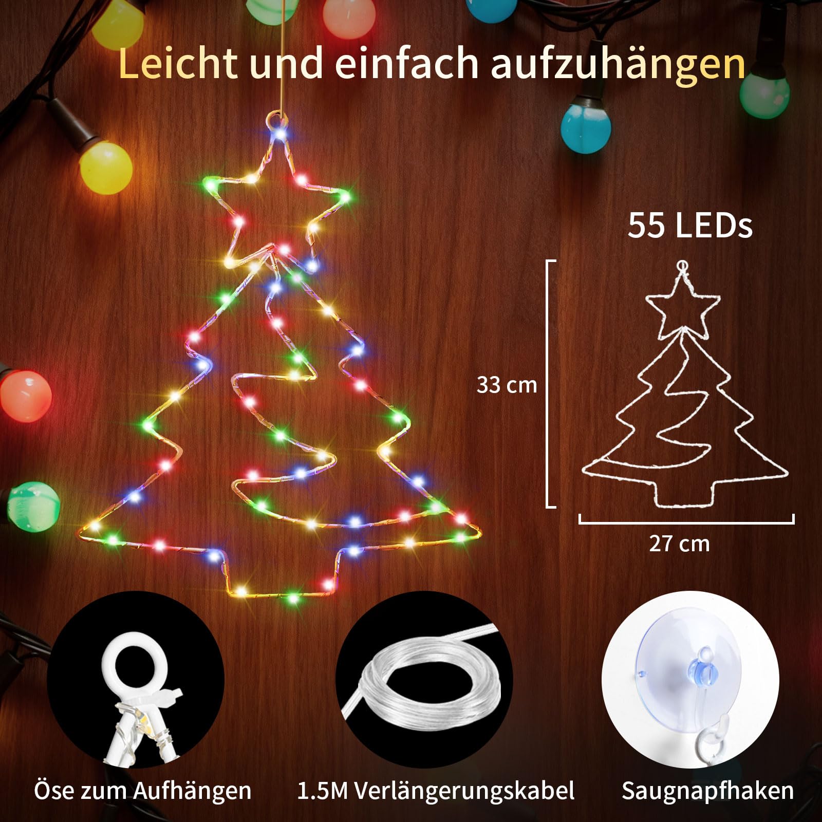 Luces navideñas para Ventana, 3pcs Decoración navideña para Ventana LED Luces navideñas batería iluminación navideña para Ventana con Timer 8 Modos de luz, Luces Navidad Interior