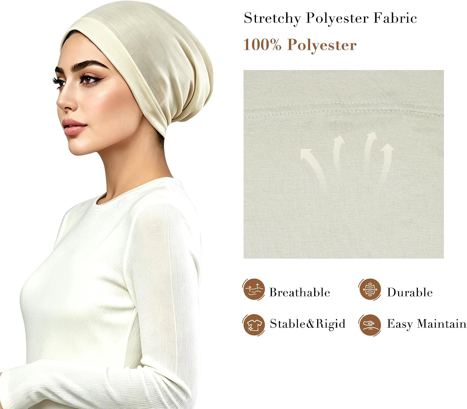 2‑Style Muslim Hijab w/Modal Under Cap,Daily Formal Wear,71x33