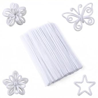 100Pcs Pipe Cleaners for Craft,30cm Long Crafting Pipe Cleaners Fuzzy Sticks Chenille Stems for DIY, Arts & Crafts White