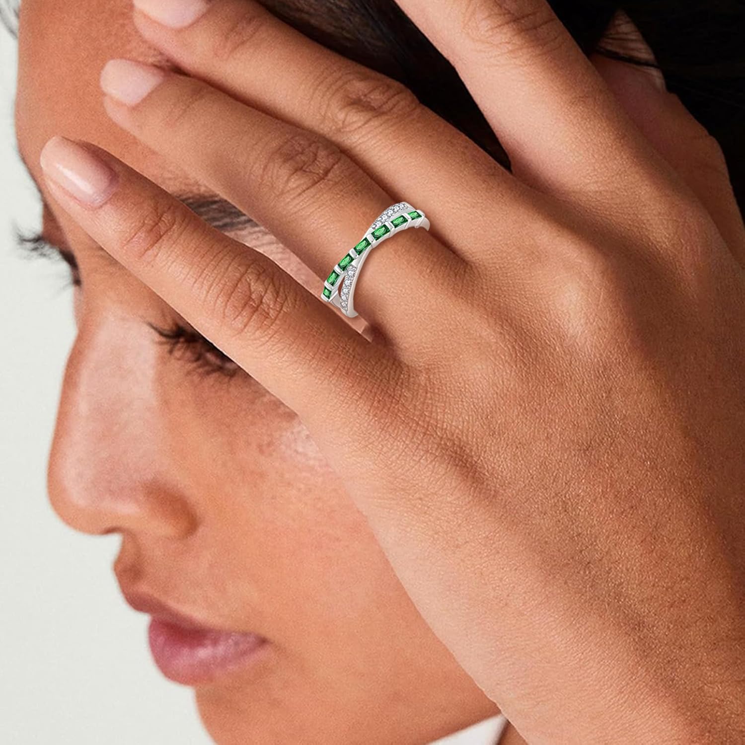 925 Sterling Silver Stackable Rings for Women Cross Line Wedding Band Promise Engagement Anniversary Half Eternity Ring Birthstone Jewelry Gifts for Women Size 5-10 - Image 3