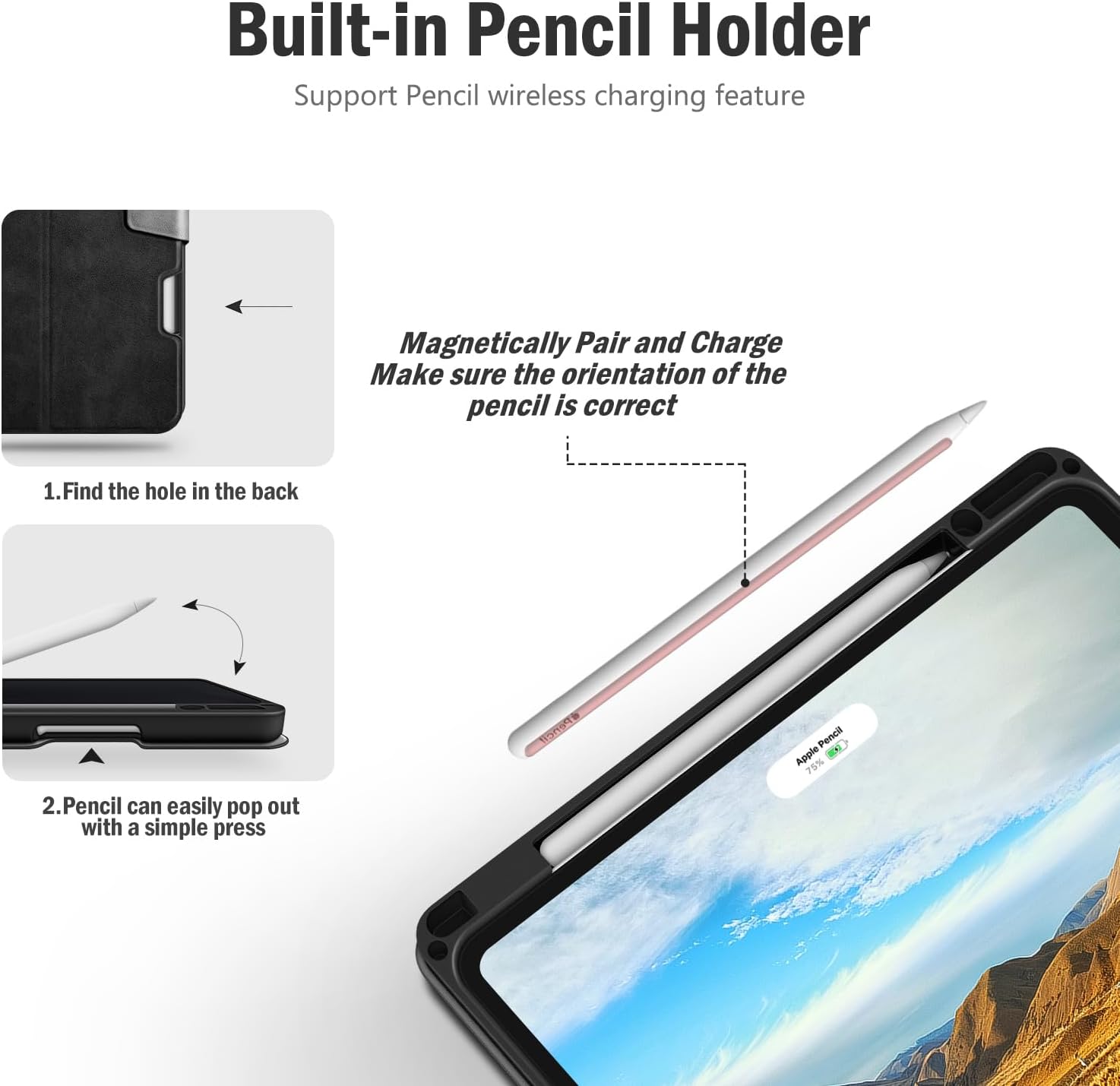 Antbox for iPad Air 13 Inch Case 2025 M3 /2024 M2, Built-in Pencil Holder, Fully Supports Pencil Pro and Pencil (USB-C), Auto Sleep/Wake Function PU Leather iPad Air 13'' Cover (Black) - Image 7