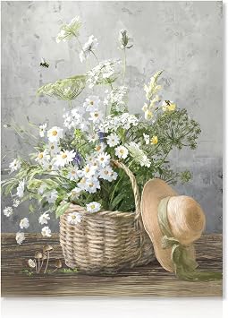 Dazzlewall Daisy Paintings Canvas Wall Art Rustic Floral Farmhouse Country Wall Decor Botanical Flower Poster for Bedroom Living Room 12x16in Unframed