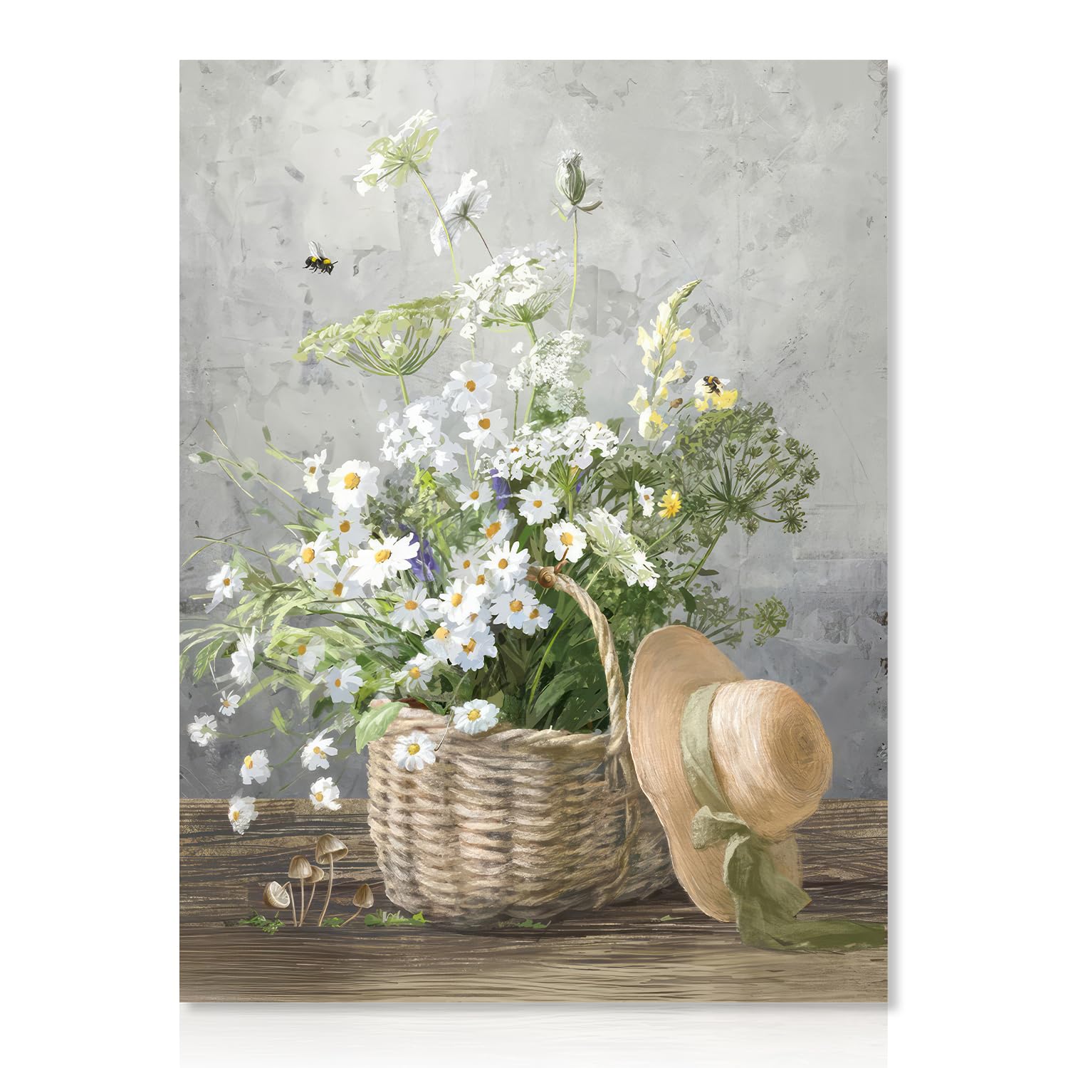 Daisy Flower Wall Art Poster Rustic Floral Prints, Farmhouse Botanical Wall Poster for Bathroom Bedroom Living Room Decor 12x16 in Unframed