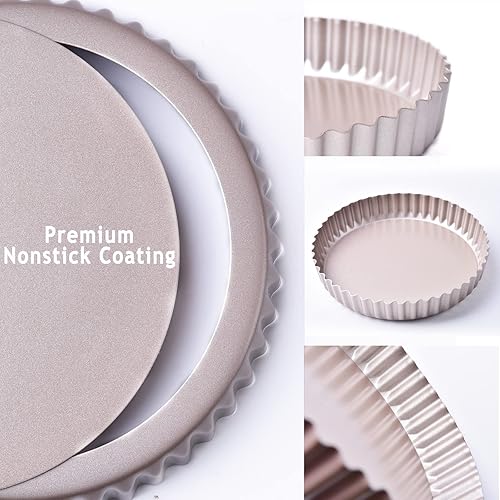 Miniatura 5 de SUNCITY Sartén para tartas de 8 pulgadas con parte inferior extraíble para hornear, sartén antiadherente para quiche de acero al carbono, sartén de