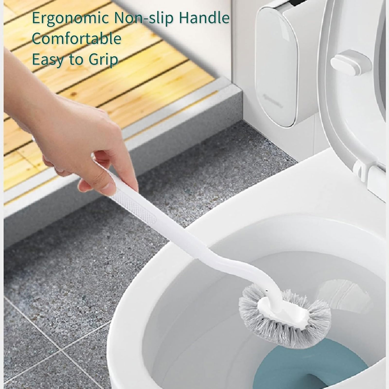 esmen Cepillo de baño Escobilla para Inodoro Juego de escobilla para Inodoro montada en la Pared con cerdas duraderas y diseño Curvo en ángulo para Limpieza del baño