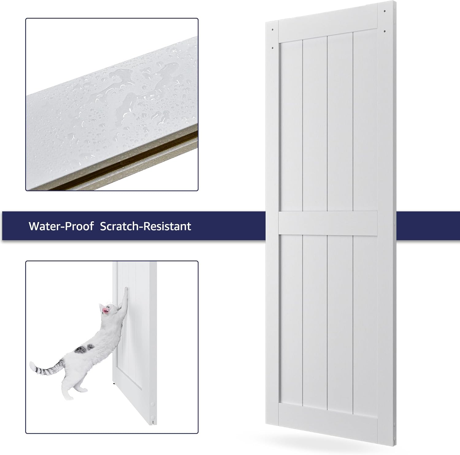 36in x 84in White Sliding Barn Door with 6.6ft Brushed Nickel Hardware Kit & Handle, Pre-Drilled Holes Easy Assembly -Solid Barn Door Slab Covered with Water-Proof PVC Surface, H-Frame