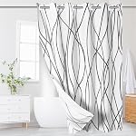 Rideau de douche avec Snap dans Linge amovible pour baignoires de salle de bain, Linges de douche rideau avec 2 Aimants, tissu imperméable en polyester avec fenêtre supérieure en mesh, (Grey White, 71" W X 74" H)