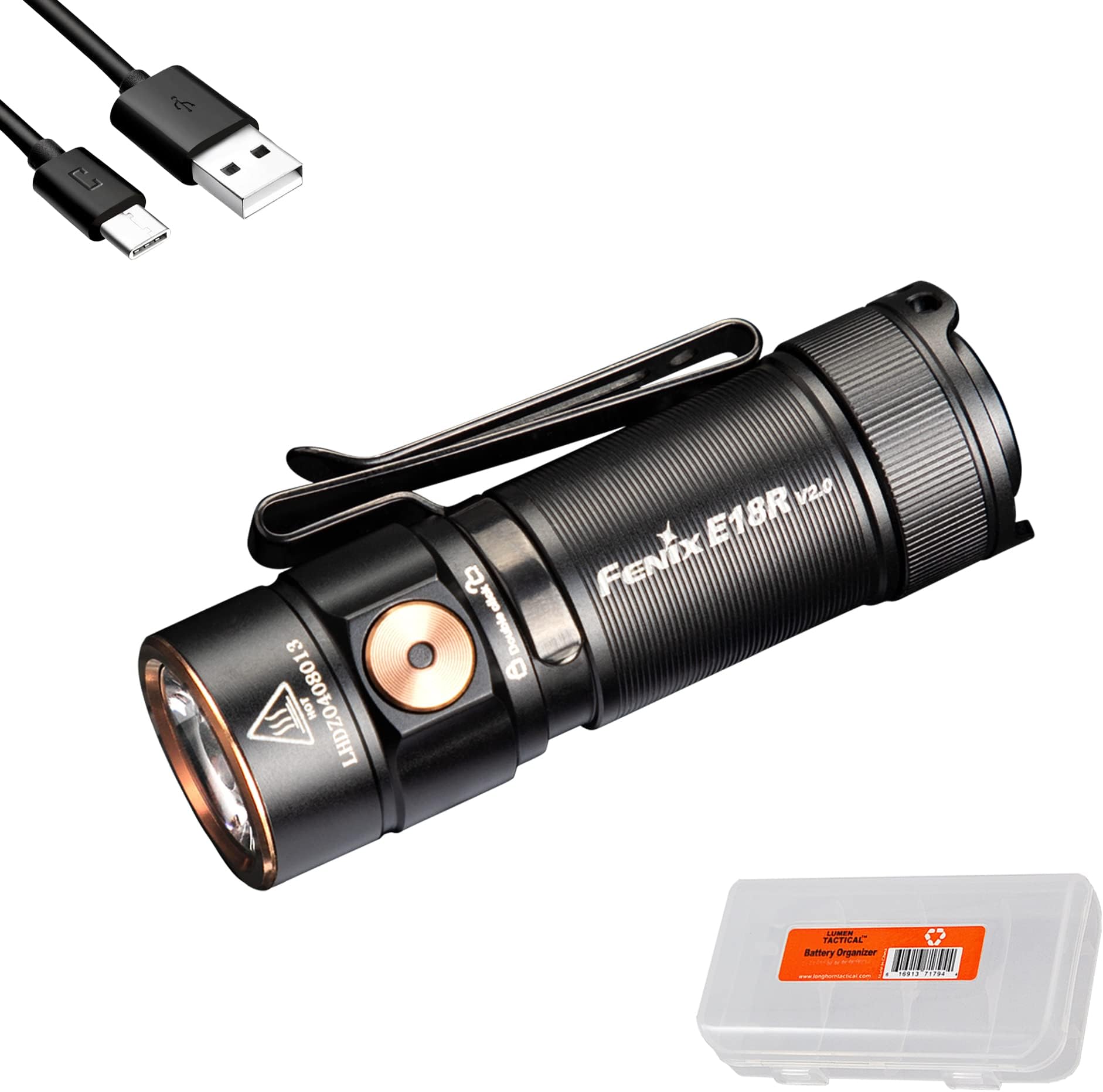 E18R V2.0 EDC Flashlight, 1200 Lumens USB-C Rechargeable Ultra Compact Pocket Light (Black)