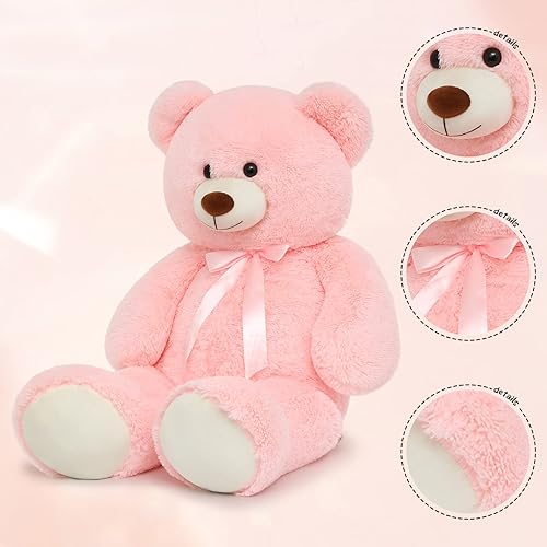 Miniatura 14 de Tezituor Oso de peluche gigante de 52 pulgadas, oso de peluche grande rosa para novia, niños, oso grande de tamaño real, regalo para el día de San