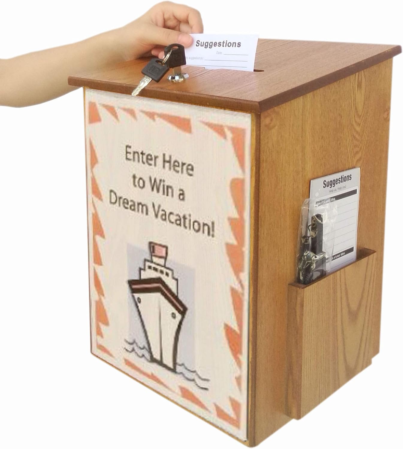 FixtureDisplays® Donation Box Tithing Box Suggestion Ballot Box with Acrylic Sign Holder 9-1/2''W x 13-7/8''H x 9-1/2''D 1040-8511MO+12065
