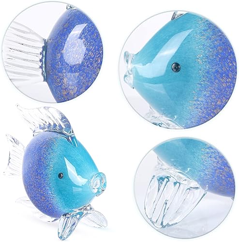 Miniatura 3 de Pisapapeles de cristal azul para decoración de peces de vida marina, figuras de peces de vidrio soplado a mano, arte de cristal, animales marinos,