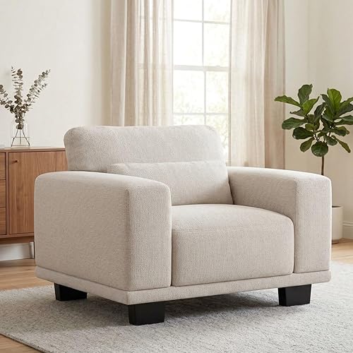 Marsail Single Seater Couch, 40 Inch Sofa with Deep Cushions, Modern Linen Fabric Sofas for Living Room, Comfy Upholstered Couch with Removable Washable Covers, Beige