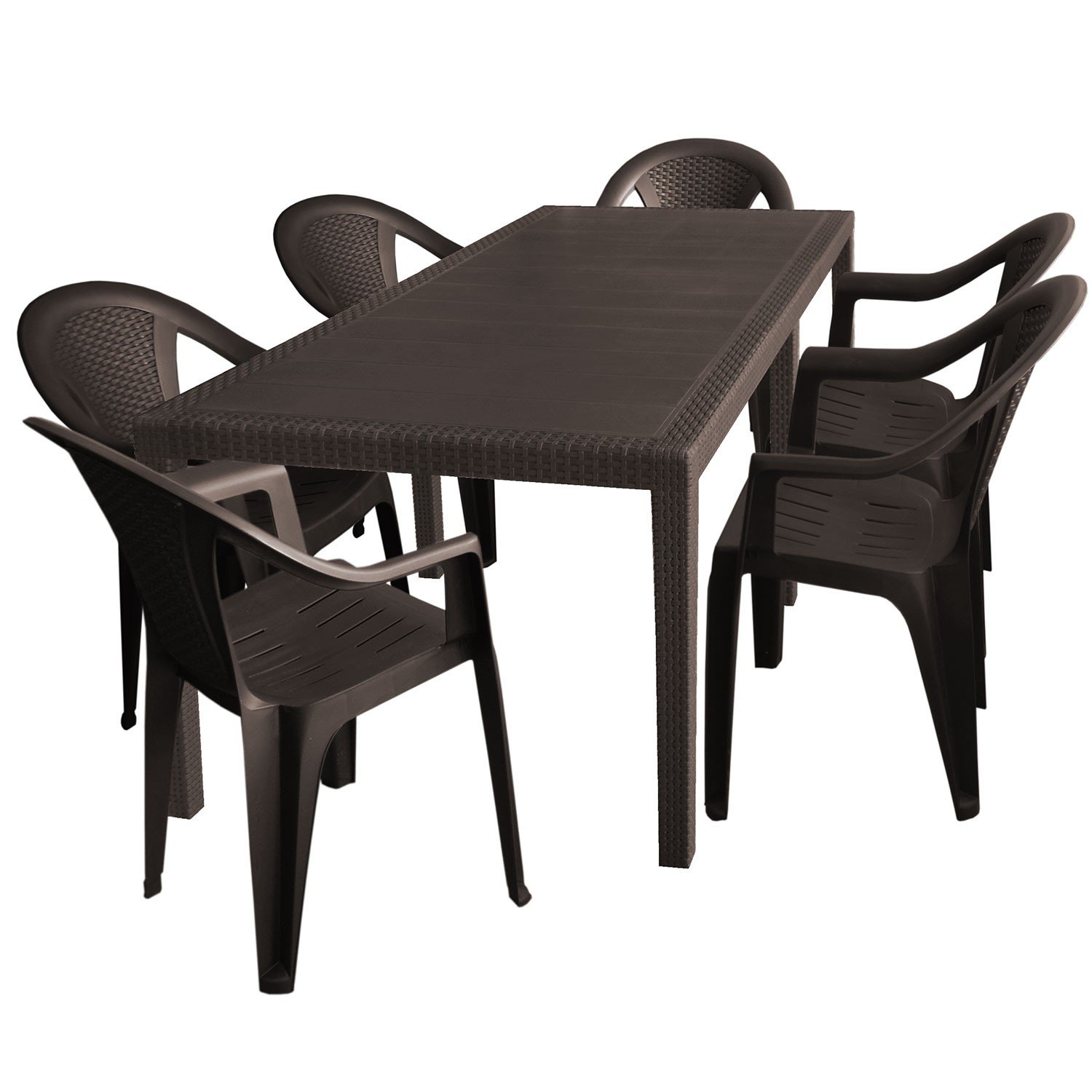 Ipae-Progarden Queen, Tavolo rettangolare allungabile effetto rattan, Marrone, 220 x 90 x 72 cm