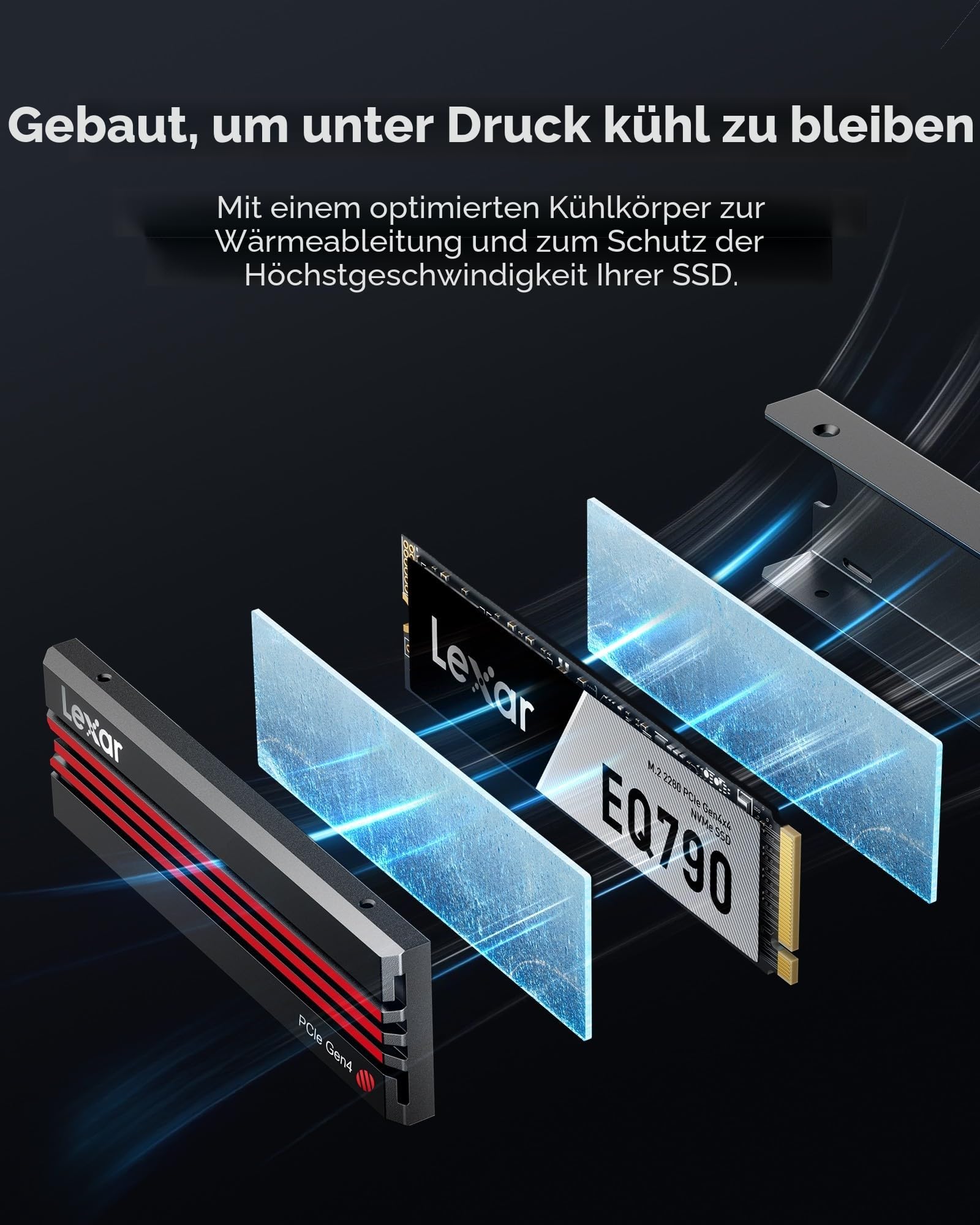 Lexar EQ790 2TB Interne SSD mit Kühlkörper, M.2 2280 PCIe Gen4x4 NVMe SSD, 7000 MB/s Lesen, für Intensive Workloads, PS5 & PC Gaming, Leistungsstarkes internes Solid State Laufwerk