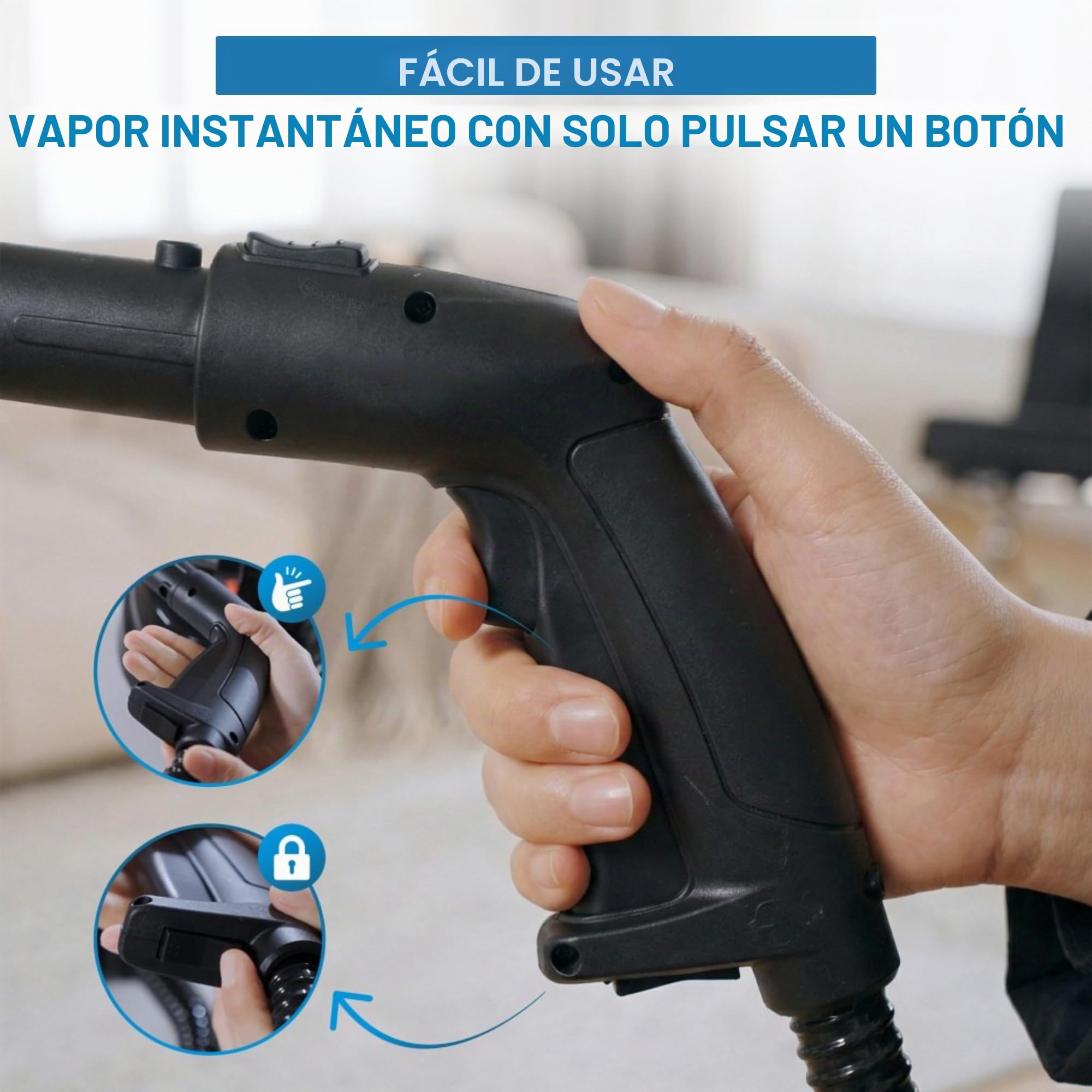 Powell Limpiador A Vapor De 2000 W - Mopa A Vapor Multisuperficie Para Alfombras, Suelos, Sofás Y Baños | Máquina Quitamanchas Con Accesorios Para Ventanas Y Azulejos - Negro