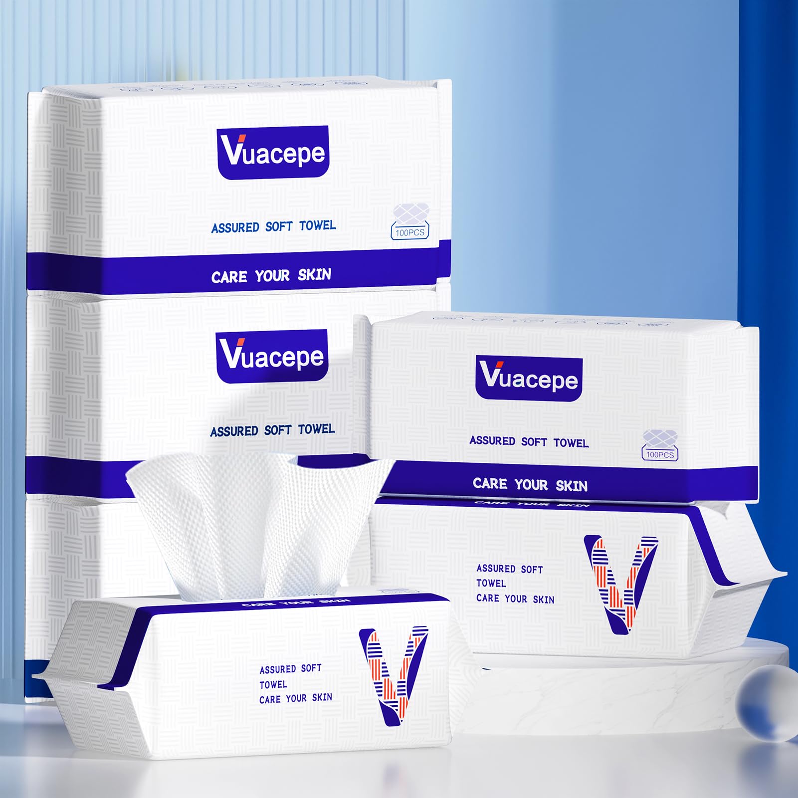 vuacepe Disposable Face Towels, Cotton Makeup Remover Dry Wipes for Facial Cleansing, Facial Cloths Towelettes, Soft Face Towels for Skin Care, Facial Tissue for Travel 600 Count