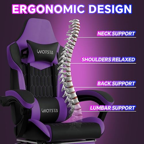 Miniatura 5 de Silla Gaming con Reposapiés, Sillas Gaming de Respaldo Alto, Silla Gamer Ergonómica de Cuero PVC con Reposacabezas Ajustable, Soporte Lumbar Estilo