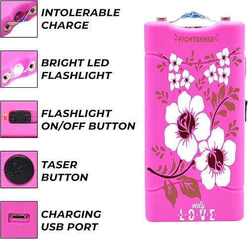 Miniatura 2 de FIGHTSENSE Mini pistola de aturdimiento súper resistente de 35 mil millones para autodefensa con linterna LED brillante batería recargable fundas de