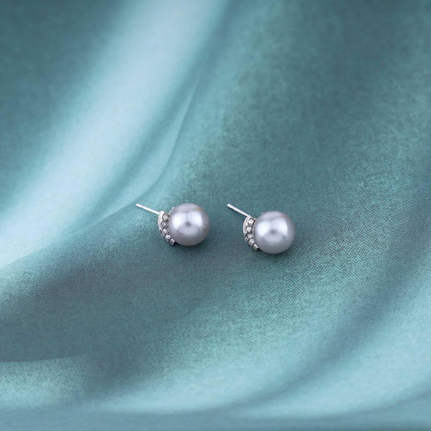Vintage Grey Pearl Stud Earrings Crystal Pearl Earrings Rhinestone Crawler Stud Earrings Silver Cz Pearl Earrings Jewellery for Women - Image 4