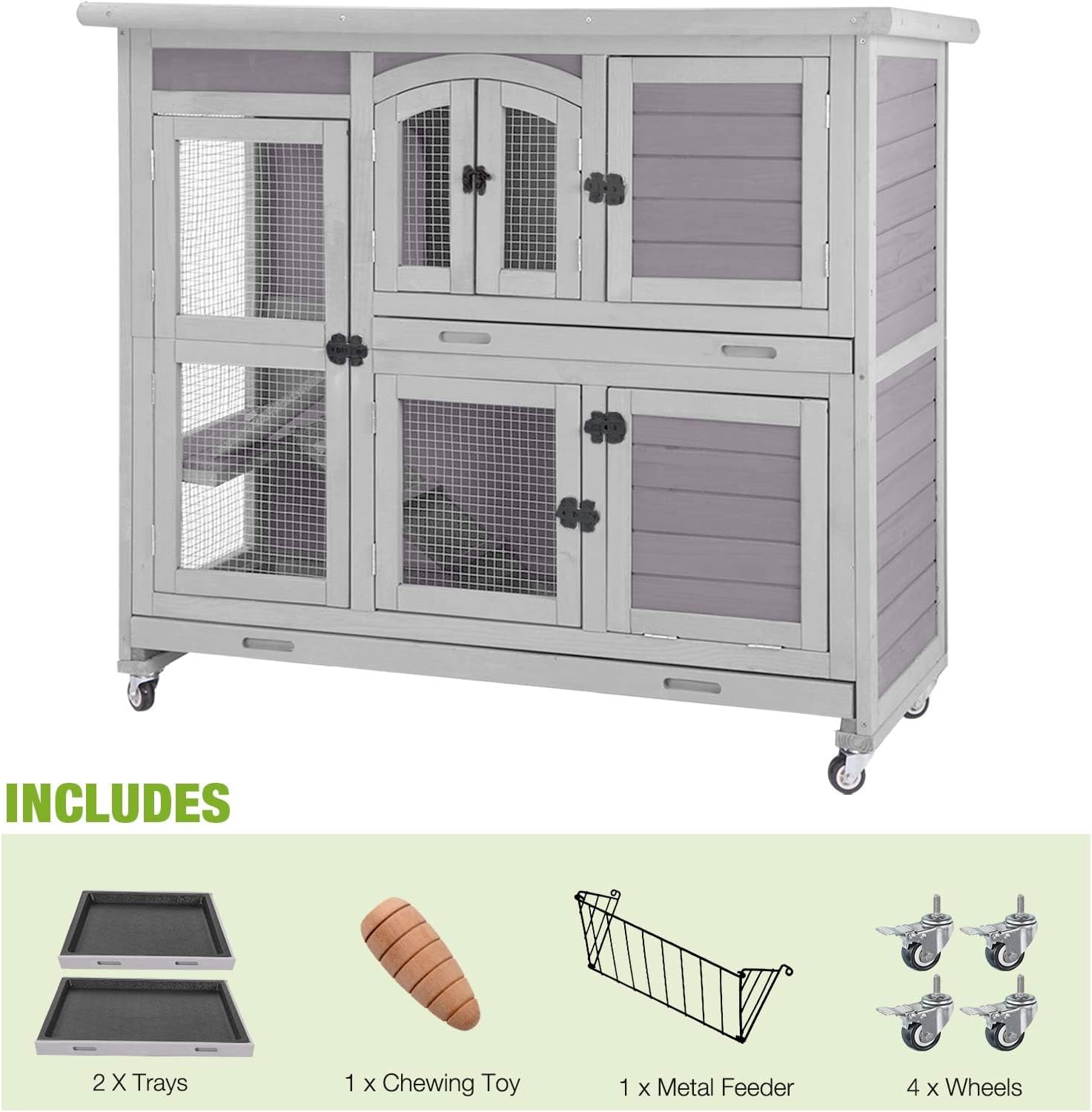 GUTINNEEN Rabbit Hutch Bunny Cage Indoor Small Animal House with Wheels Outdoor Two Story Guinea Pig Cage