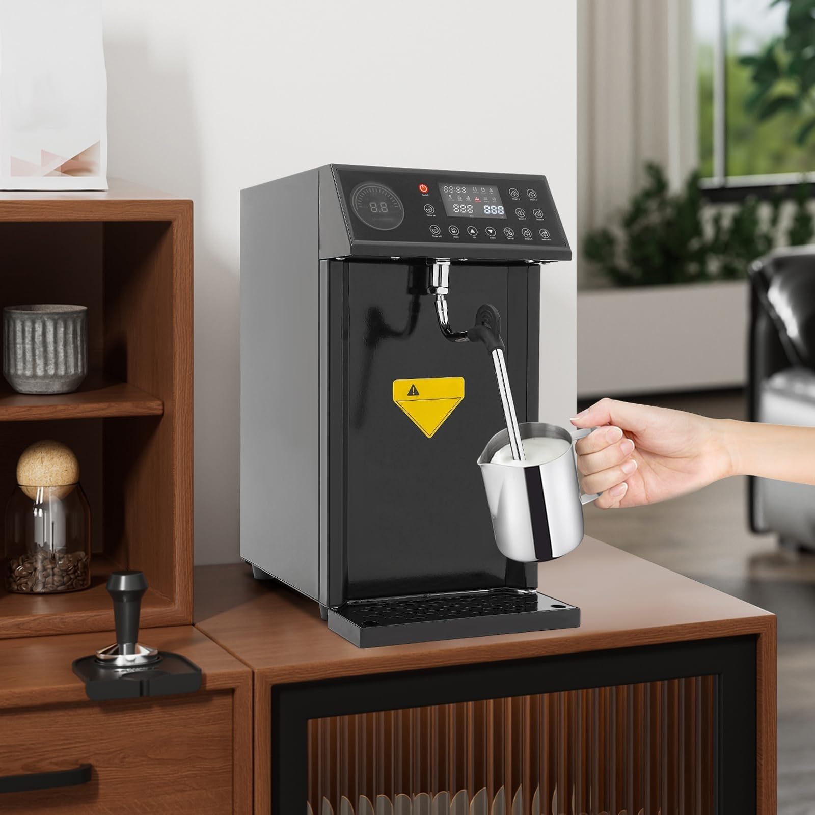 Elektryczny Spieniacz Do Mleka Z Bojlerem 8L, Inteligentny Spieniacz Do Wody Z Wrzącą Parą Do Espresso I Kawiarni,Black