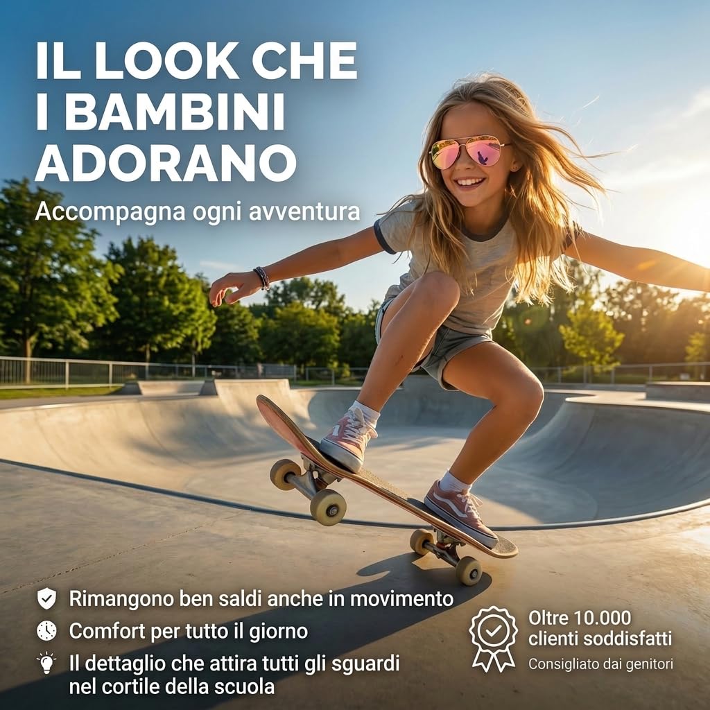 Kiddus Occhiali da Sole Polarizzati Bambino Bambina 9 10 11 12 Anni, UV400 CAT3, Protezione Solare Junior, Montatura in Metallo Resistente, CE ISO REACH