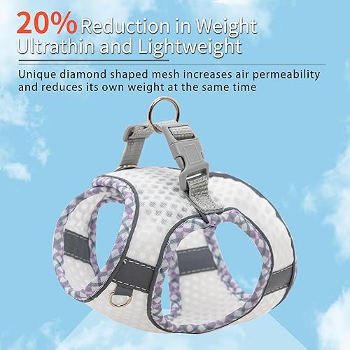 Miniatura 10 de Juego de arnés y correa para perro, arnés a prueba de escape, sin tirones, con malla de diamante suave y bandas reflectantes, arnés ajustable para