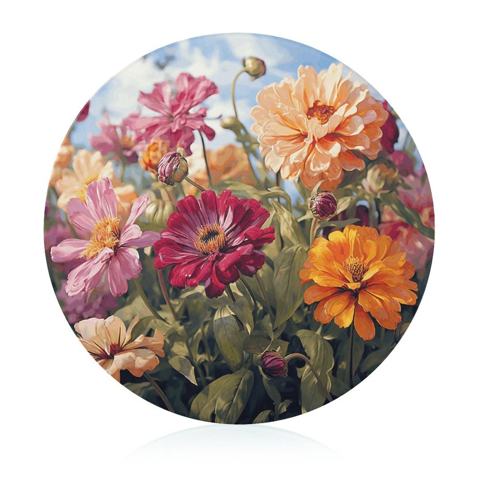 Planche à découper ronde en verre imprimé floral pour cuisine