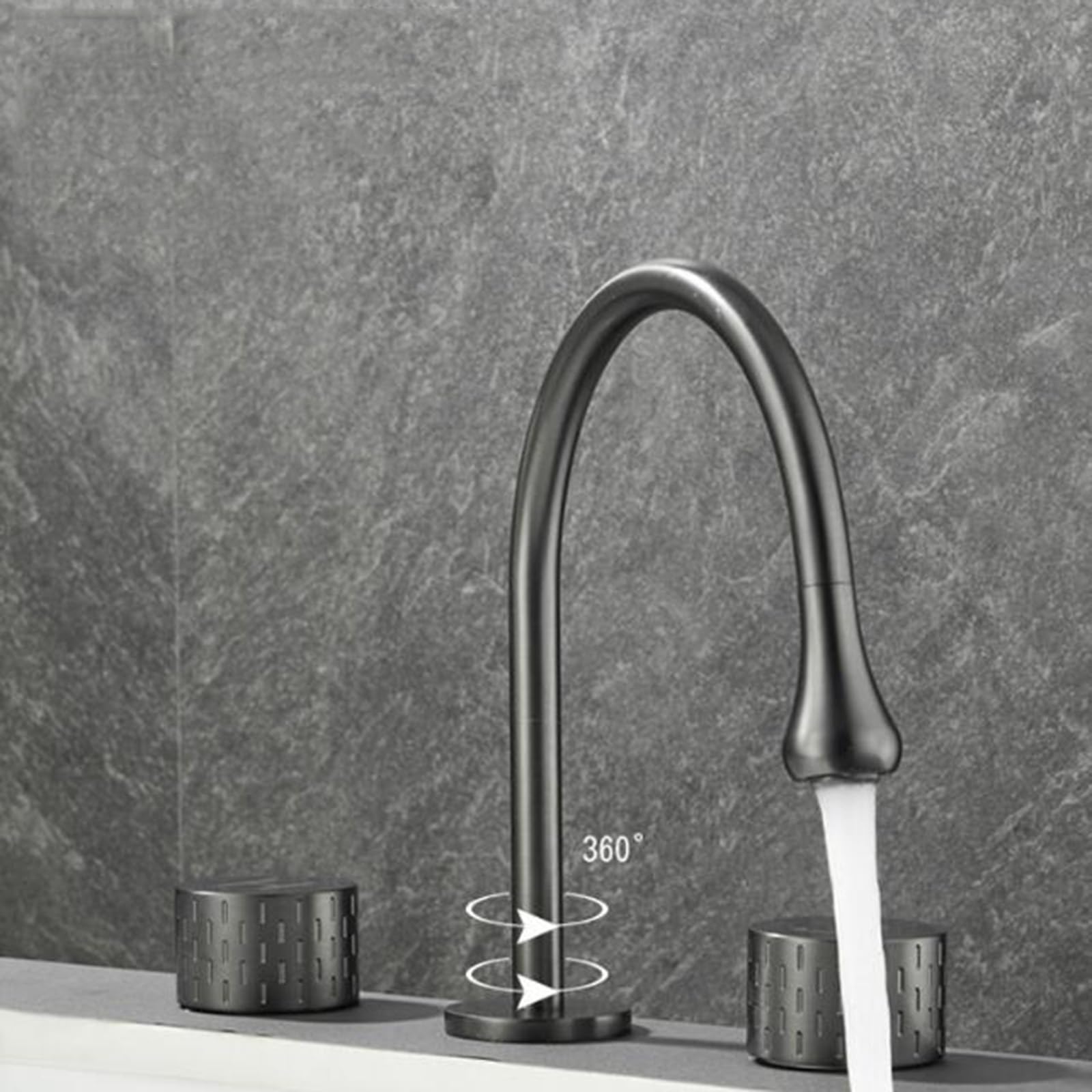 Grifo Lavabo Baño 3 Orificios Bimando Grifo Para Lavabo de Baño Latón Grifos de Lavabo 3 Orificios-Gris