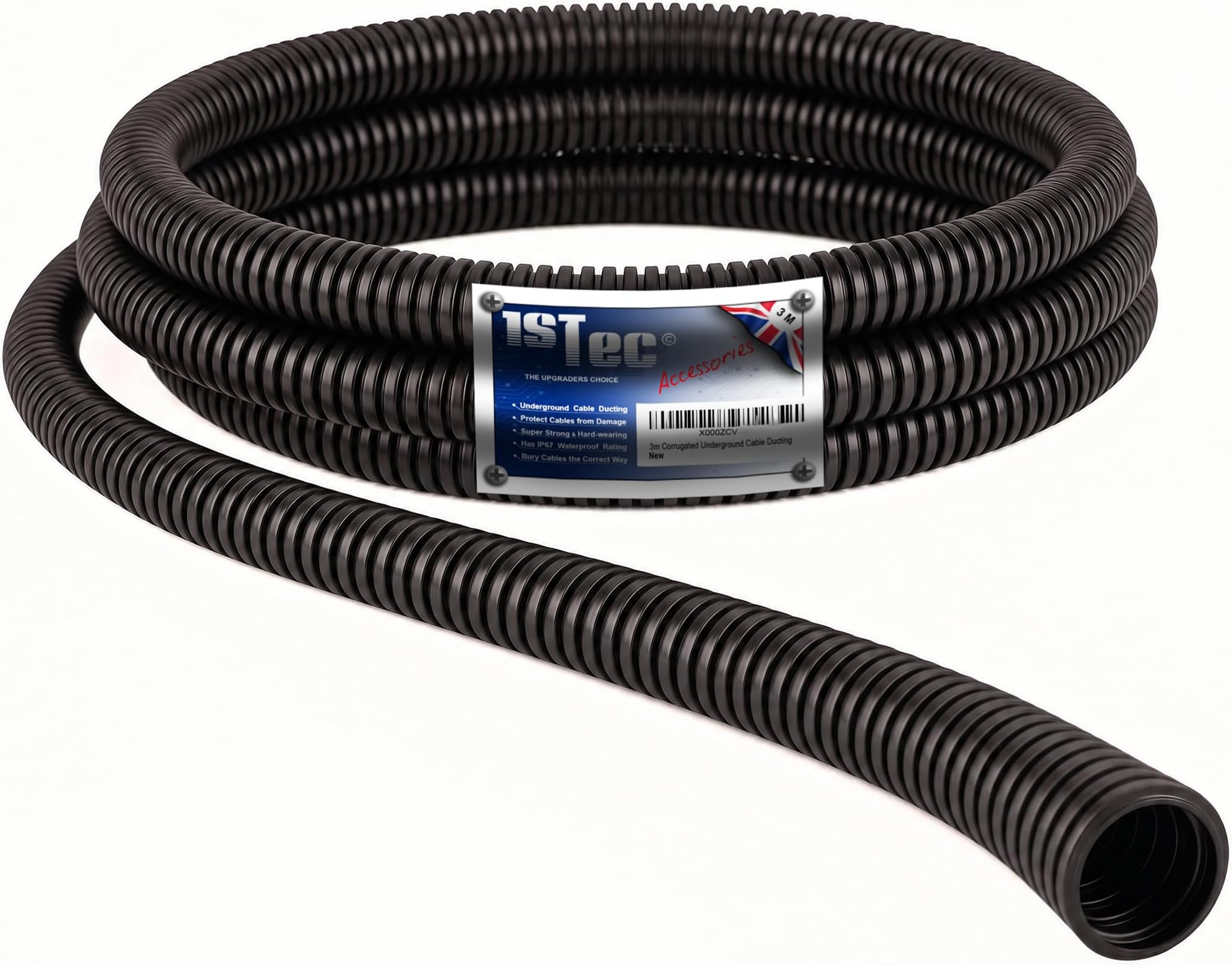 3 Metre Non-Split Corrugated Cable Conduit Ducting 20mm External 14mm Internal Diameter Hose Pipe Channel for TV Coax Electric Wire Car Loom Fish Pond Low Voltage Power Socket Lead Marine Burial 3m