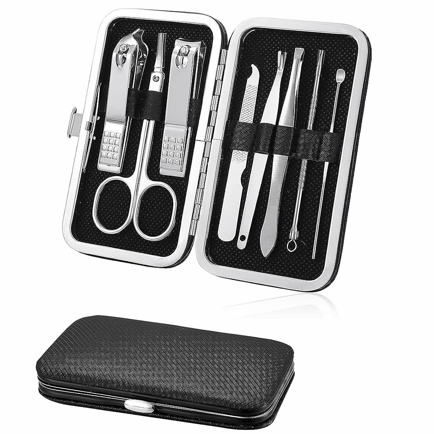 Manicure Set Nail Clippers Pedicure Kit 8 in 1 Stainless Steel Manicure Kit Pedicure Set Grooming Kits Nail Care Tools with Travel Case for Men Women Husband Boyfriend Parents (Silver)-image-4