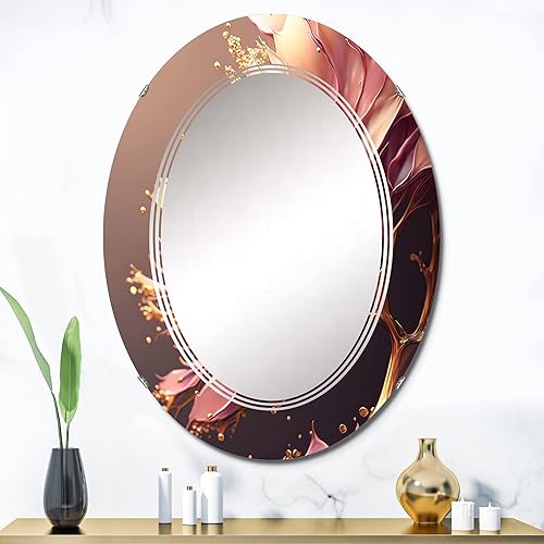 Miniatura 10 de DesignQ IV - Espejo abstracto de hojas rosas y doradas, espejo de tocador, espejos de baño, espejos de pared para sala de estar, dormitorio, espejo
