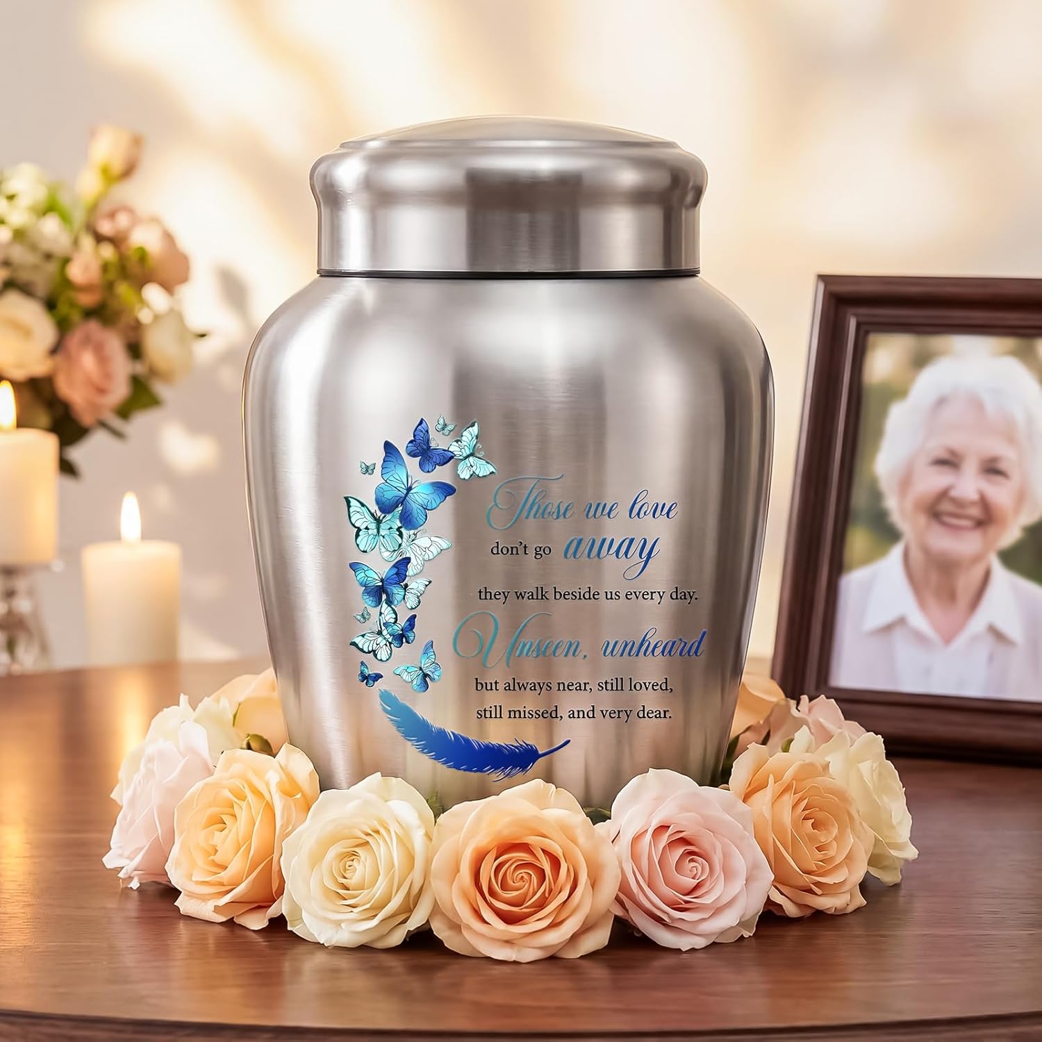 SOITIS Large Urns for Adult Male Female-Decorative Urns, Stainless Steel Funeral Keepsake for Ashes Remains Cremation Urn for Human Ashes for Women Man