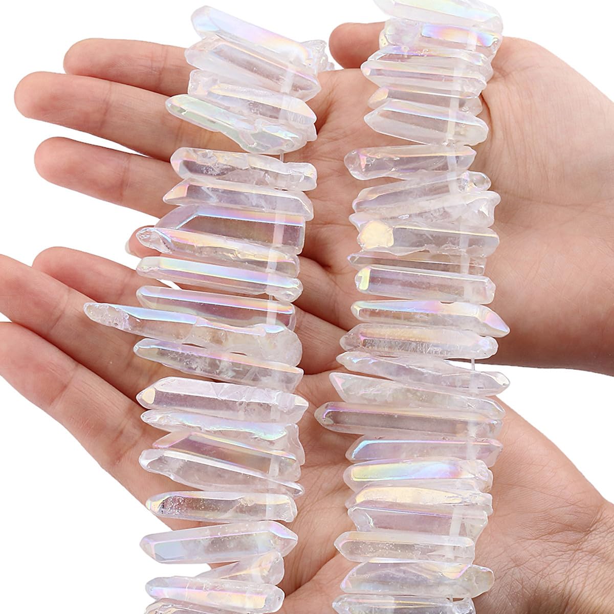 Nupuyai White Titanium Coated Irregular Rock Crystal Points for DIY Jewellery Making, Polished Sticks Aura Crystal Quartz Spike Stone Beads - Image 2